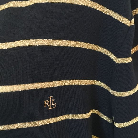 Lauren by Ralph Lauren Short Sleeve Knit Top - Black w/Gold Stripes - XL - Picture 3 of 5